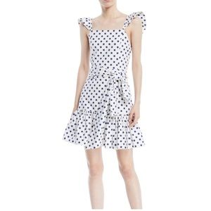Alice + Olivia white and blue polka dot dress